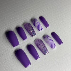 Purple and Glitter Press-On Nails